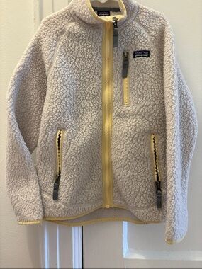 Patagonia Cream Sherpa Jacket with Yellow Accents